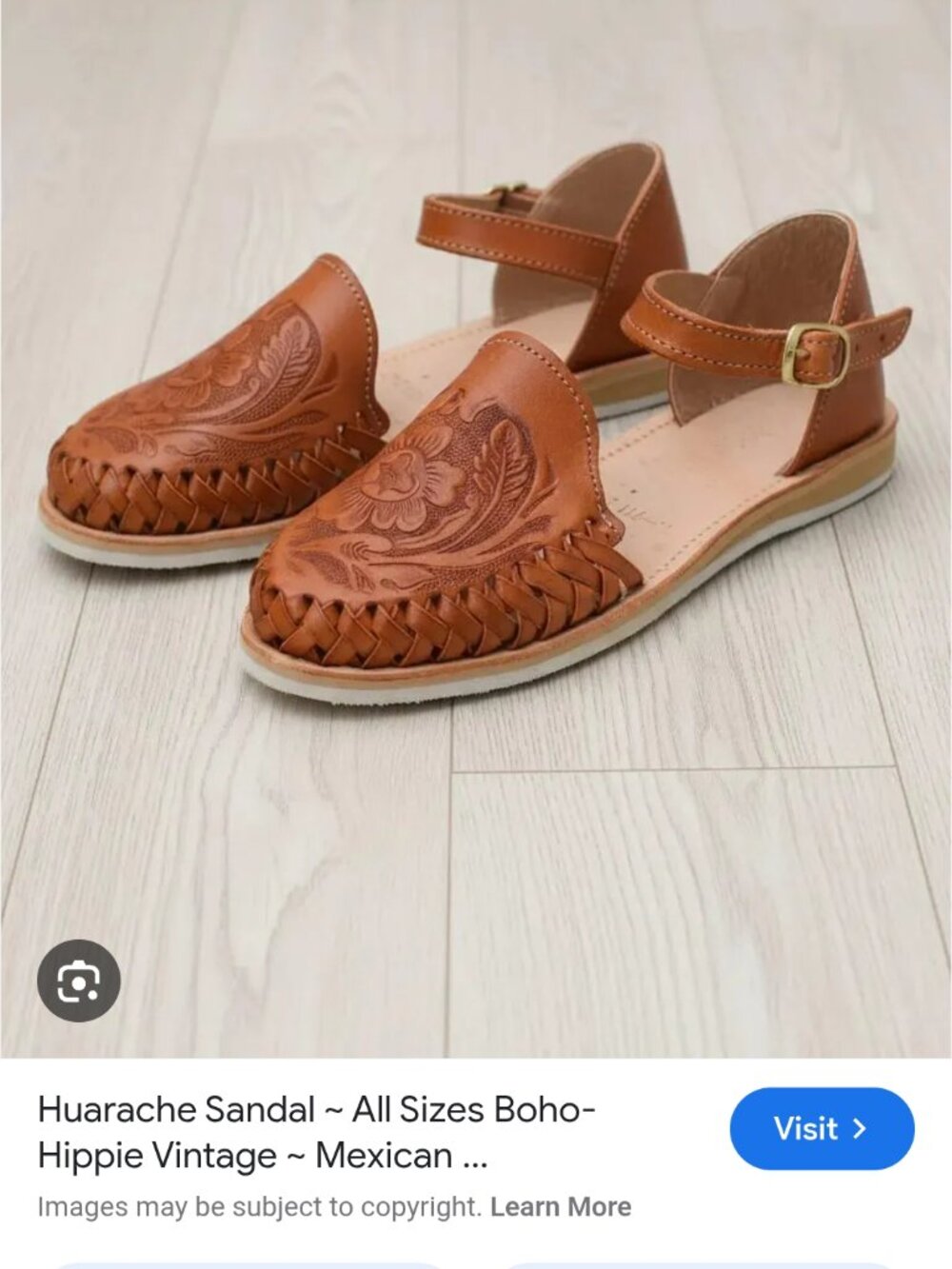 Huarache Sandals Leather Mexican Handmade Size 9 Boho Hippie Buckle Strap Brown - Picture 6 of 6
